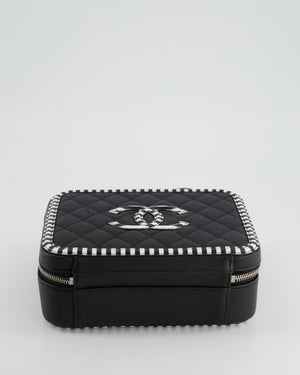*HOT* Chanel Black and White Caviar Vanity Case with Zebra Motif CC Logo and Brushed Gold Hardware