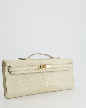 *RARE* Hermès Kelly Cut Bag in Beton Alligator Mississippiensis Leather with Gold Hardware