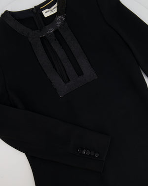 Saint Laurent Black Long Sleeve Dress With Sequin Details Size FR 40 (UK 12)