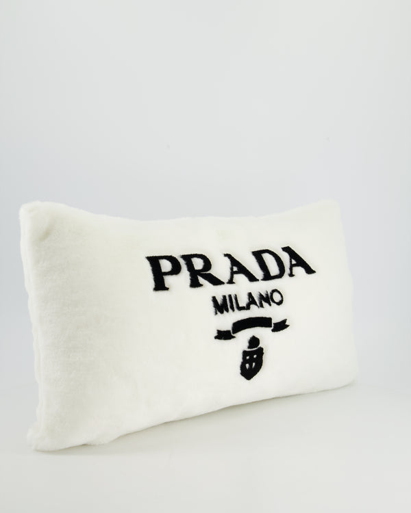 Prada White and Black Sheepskin Logo Print Pillow RRP £1200