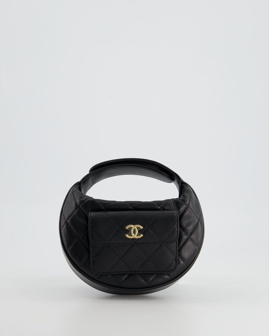 Chanel Black Mini Half Moon Top Handle Bag in Caviar Leather with Gold Hardware