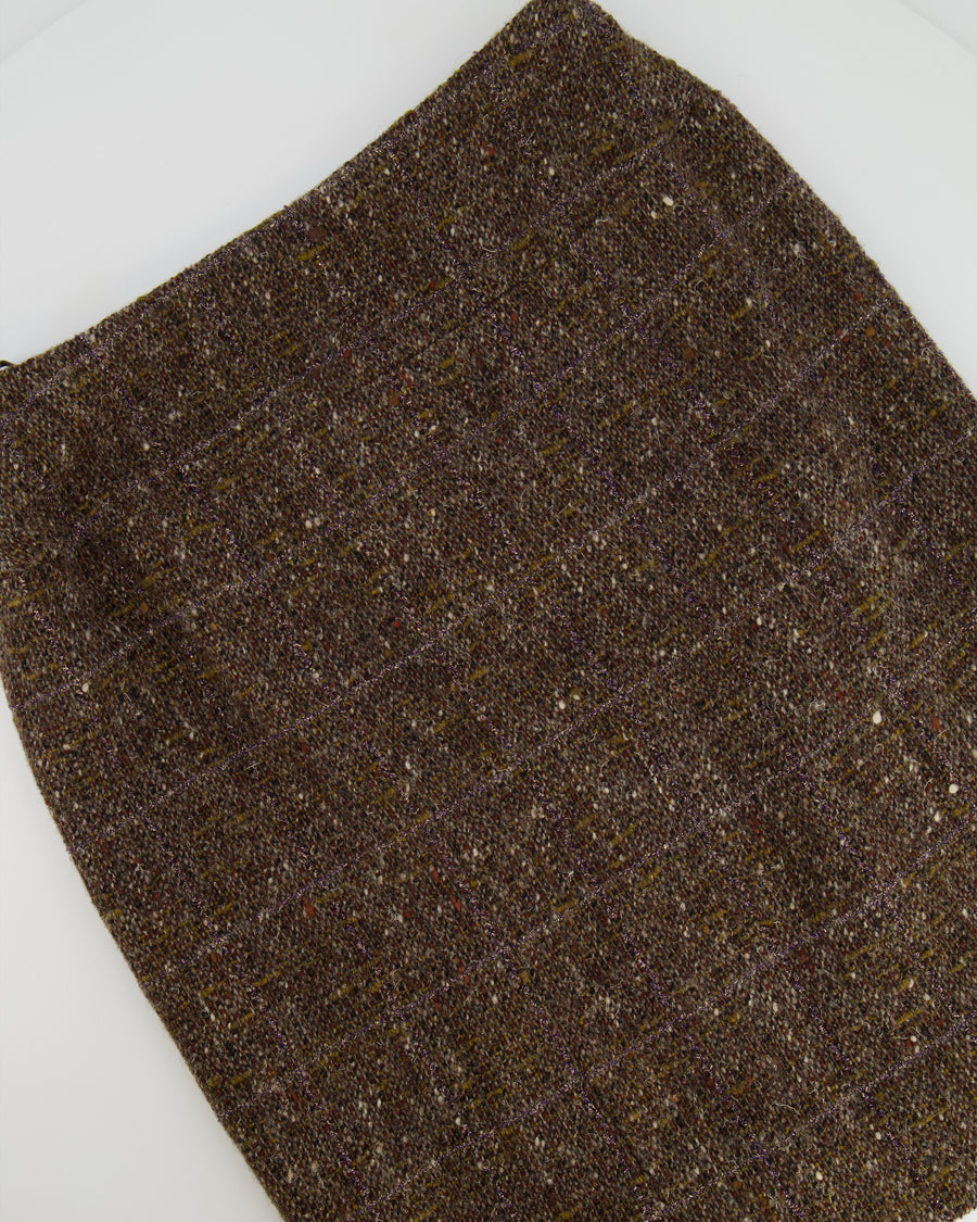 Chanel Brown Metallic Wool Midi Skirt Size FR 40 (UK 12)