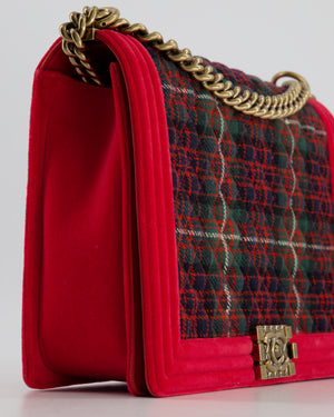 Chanel Edinburgh Tartan Large Boy Bag in Velvet with Antique Gold Hardware
