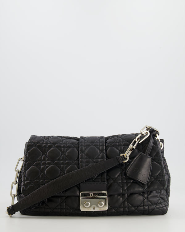 Christian Dior Black Leather Miss Dior Cannage Shoulder Chain Bag with Silver Hardware