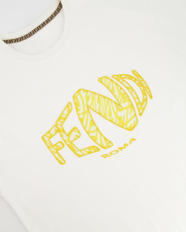 Fendi x Sarah Coleman White with Yellow Fisheye Logo Embroidered T-Shirt Size S (UK 8)
