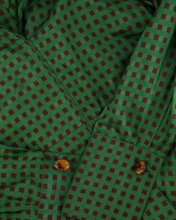 Fendi Green and Brown Silk Checked Maxi Dress with Logo Buttons Size IT 42 (UK 10) RRP £2,250