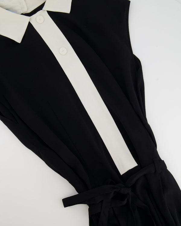 Prada Black with White Collar Belted Sleeveless Dress Size IT 40 (UK 8)