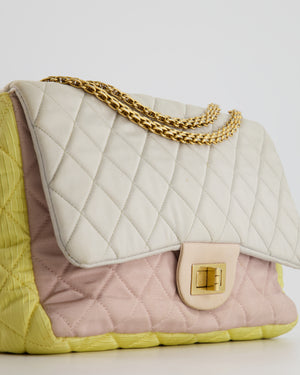 Chanel Large Jersey Reissue Pastel Yellow, Grey and Pink with Antique Gold Hardware