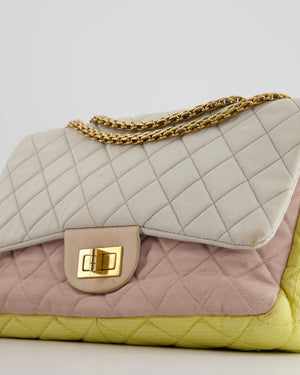 Chanel Large Jersey Reissue Pastel Yellow, Grey and Pink with Antique Gold Hardware