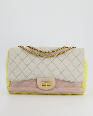 Chanel Large Jersey Reissue Pastel Yellow, Grey and Pink with Antique Gold Hardware