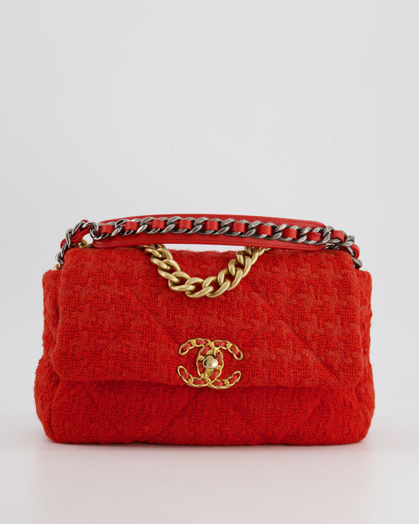 *FIRE PRICE* Chanel Red Tweed Medium 19 Flap Bag with Mixed Hardware