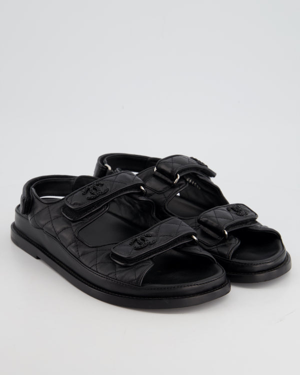 *SUPER HOT & FIRE PRICE* Chanel Black Quilted Lambskin Leather Dad Sandals with CC Chain Details Size EU 39C