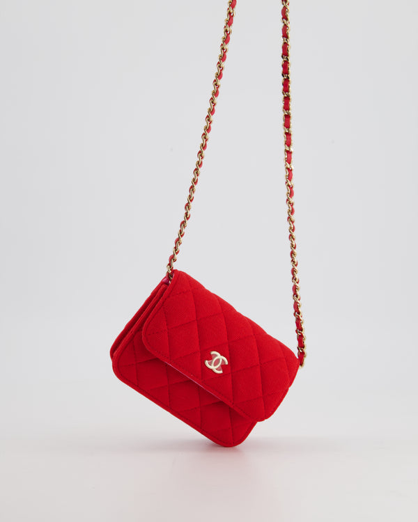 Chanel Ultra Mini Red Jersey Fabric Cross-Body Bag with Champagne Gold Hardware