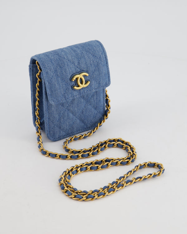 Chanel Ultra Mini Denim Wallet on Chain Bag with Champagne Gold Hardware