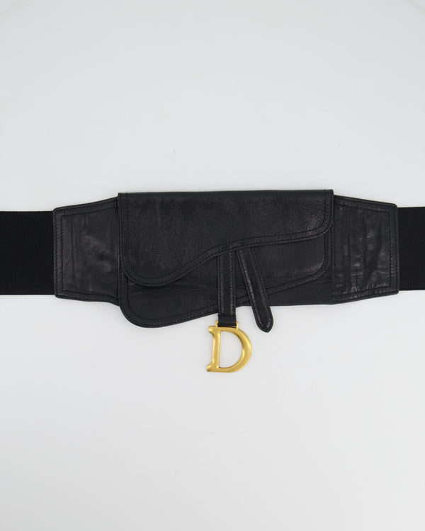 Christian Dior Black Leather Belt Bag with Gold Logo Detail