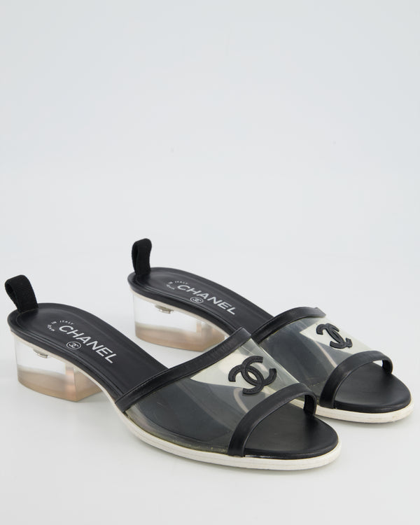 Chanel Black PVC and Leather CC Heeled Sandals EU 39.5