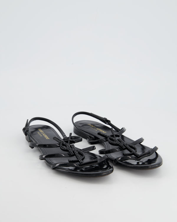 *FIRE PRICE* Saint Laurent Black Patent Cassandra Sandals with Crystal Logo Detail Size EU 39 RRP £720