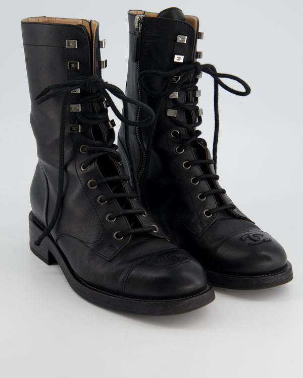 Chanel Black Leather Ankle Boots with CC Logo Size EU 39C