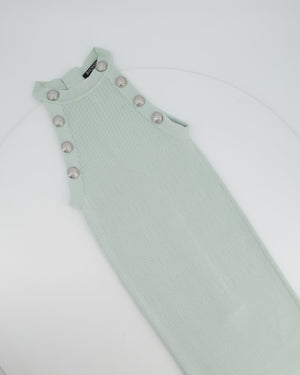 Balmain Blue Sleeveless Body Dress with Silver Button Detail Size FR 34 (UK 6)