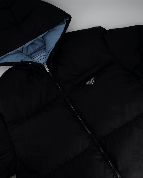 Prada Black Re-Nylon Puffer Jacket with Hood Size IT 44 (UK 12)