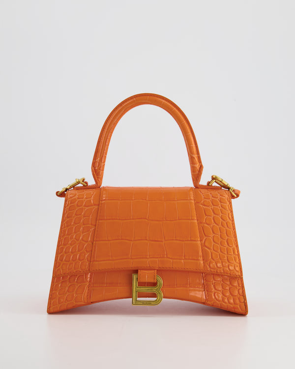 Balenciaga Orange Small Hourglass Bag in Croc Embossed Calf Leather with Gold Hardware RRP £2200