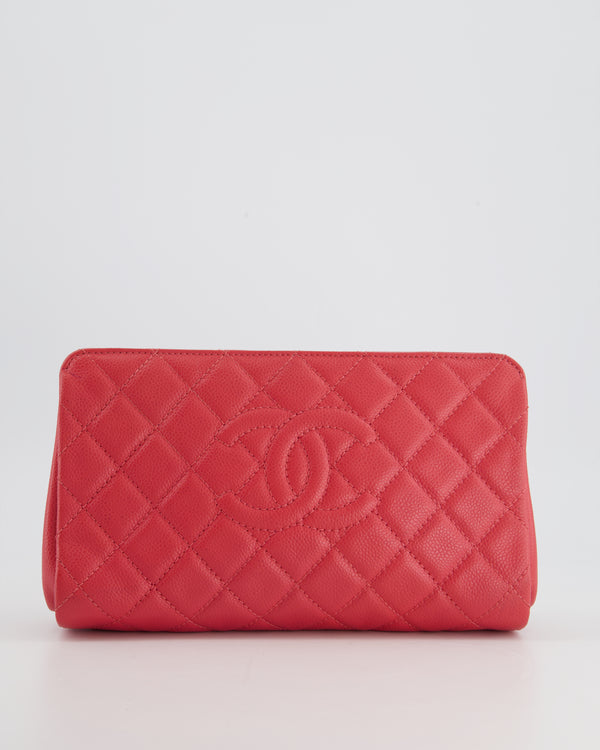 Chanel Red CC Clutch in Caviar Leather with Silver Hardware