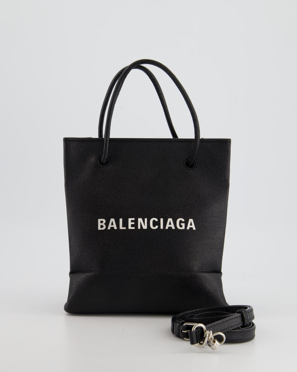 Balenciaga Black Mini Shopping Bag in Calfskin Leather and Silver Hardware
