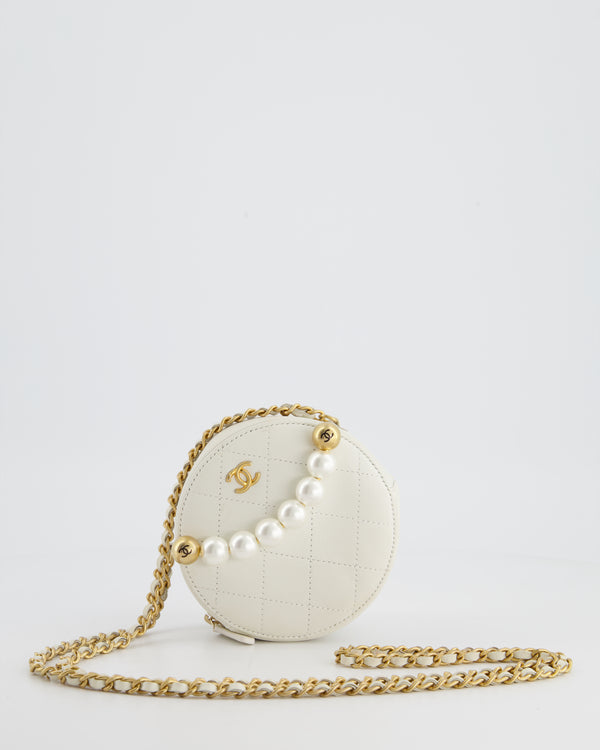*SUPER HOT* Chanel White Quilted Round CC Bag with Pearl Details and Antique Gold Hardware