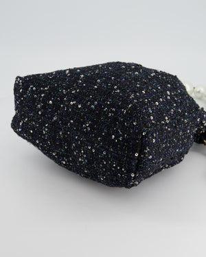HOT* Chanel Navy Sequin Tweed Hobo Bag with Pearl Rope Handle and