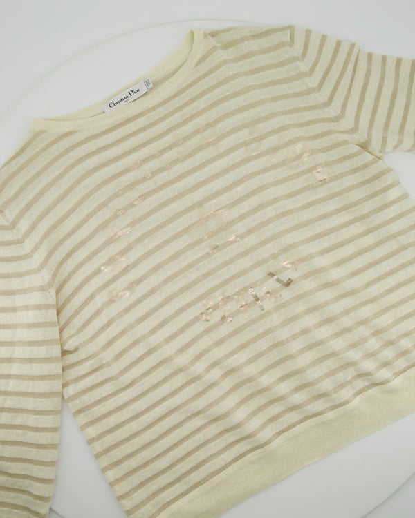 Christian Dior Beige & Gold "Séville" Print Long Sleeve Knit Pullover Size FR 38 (UK 10)