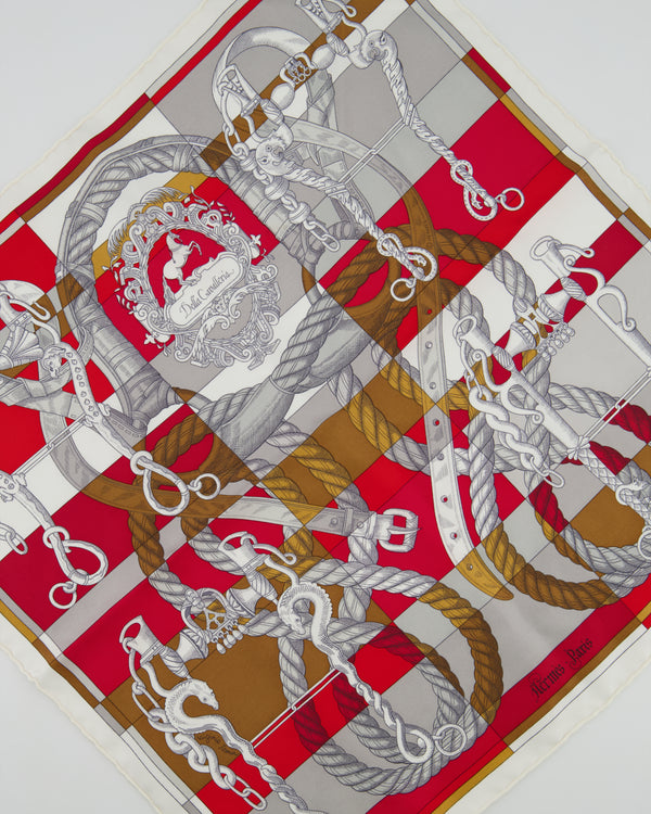Hermes Orange and Red Rope and Chain Panelled Scarf 42 cm x 42 cm