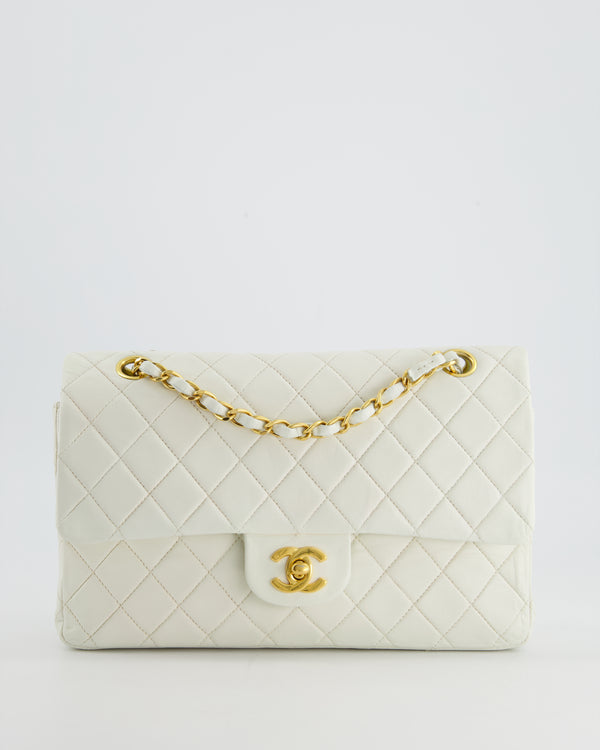 *HOT* Chanel Vintage White Medium Classic Double Flap in Lambskin Leather with 24K Gold Hardware