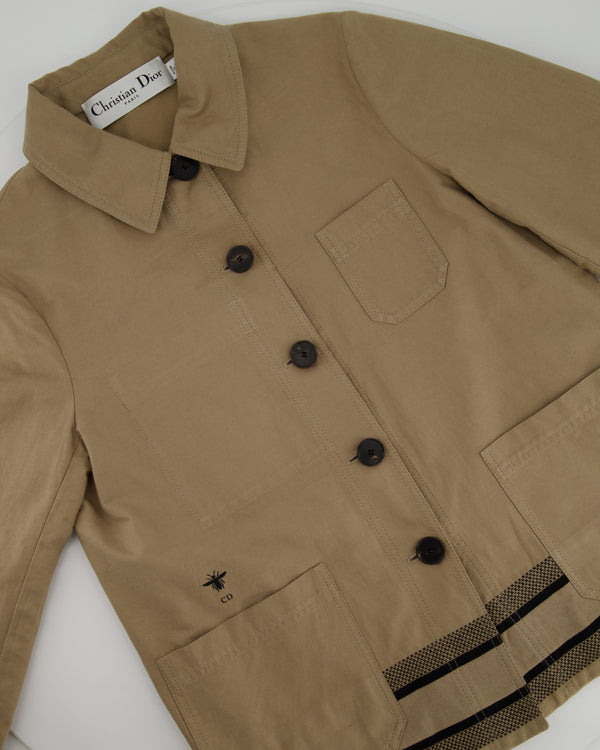 Christian Dior Brown Striped Jacket with "Christian Dior" & Bee Stitching Size FR 36 (UK 8)