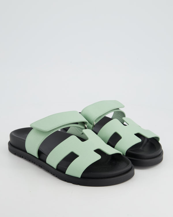 *HOT COLOUR* Hermès Vert Jade Epsom Leather Chypre Sandals Size EU 35.5