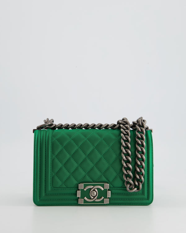 *HOT* Chanel Emerald Green Small Boy Bag in Lambskin Leather and Ruthenium Hardware