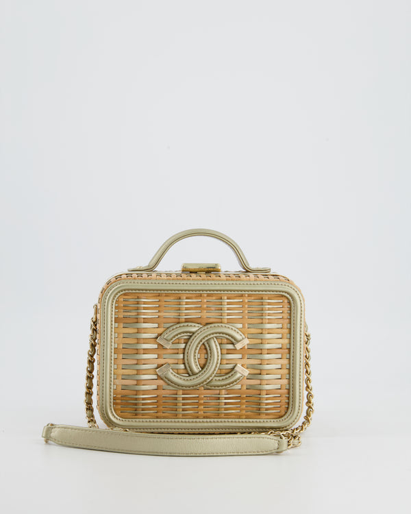 *SUPER HOT* Chanel Beige and Gold Rattan CC Vanity Case Bag with Gold Hardware