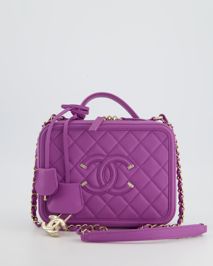 HOT* Chanel Purple CC Vanity Case Bag in Caviar Leather with Champagn –  Sellier