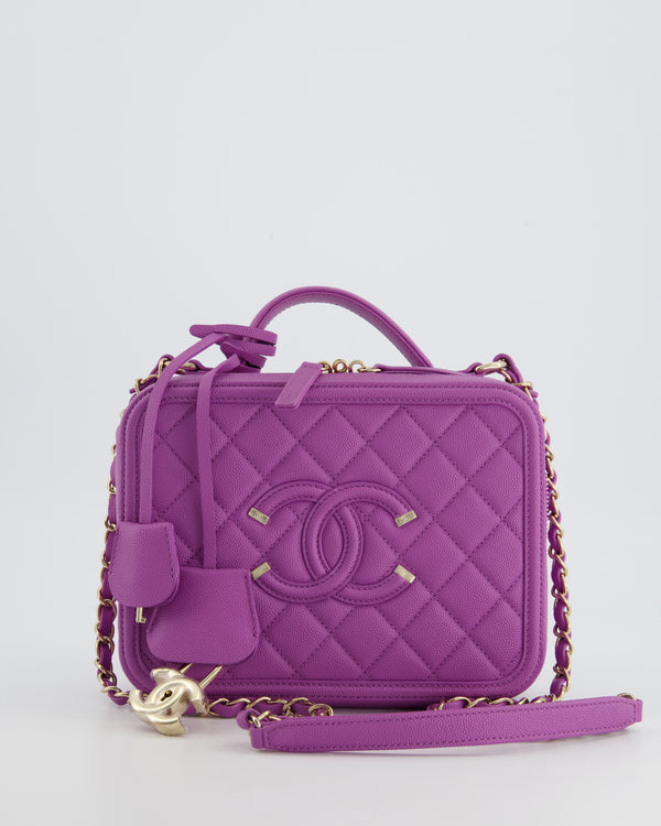 *HOT* Chanel Purple CC Vanity Case Bag in Caviar Leather with Champagne Gold Hardware