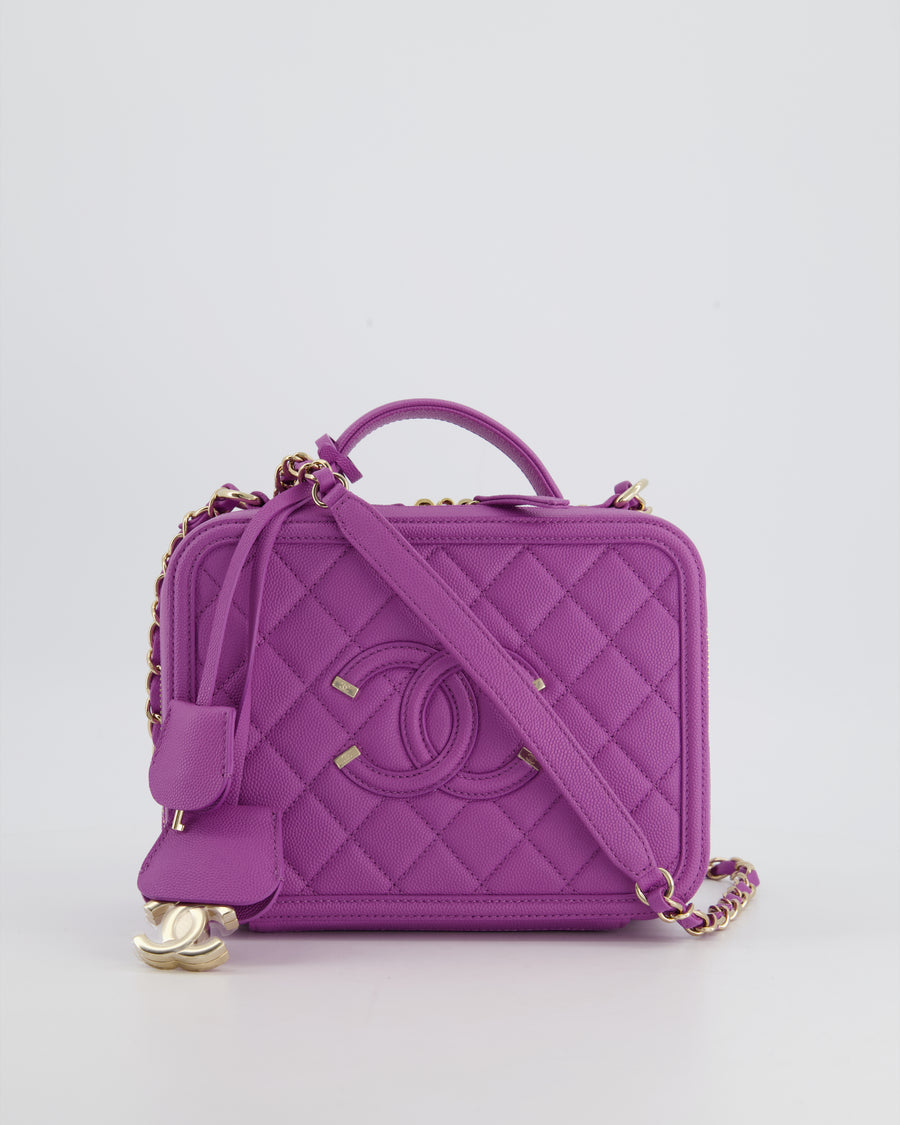 HOT* Chanel Purple CC Vanity Case Bag in Caviar Leather with Champagn –  Sellier
