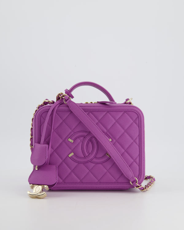 *HOT* Chanel Purple CC Vanity Case Bag in Caviar Leather with Champagne Gold Hardware