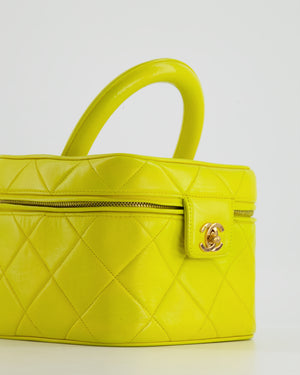*ORIGINAL 90'S VINTAGE* Chanel Yellow Vintage Top Handle Vanity Bag in Lambskin Leather with 24k Gold Hardware