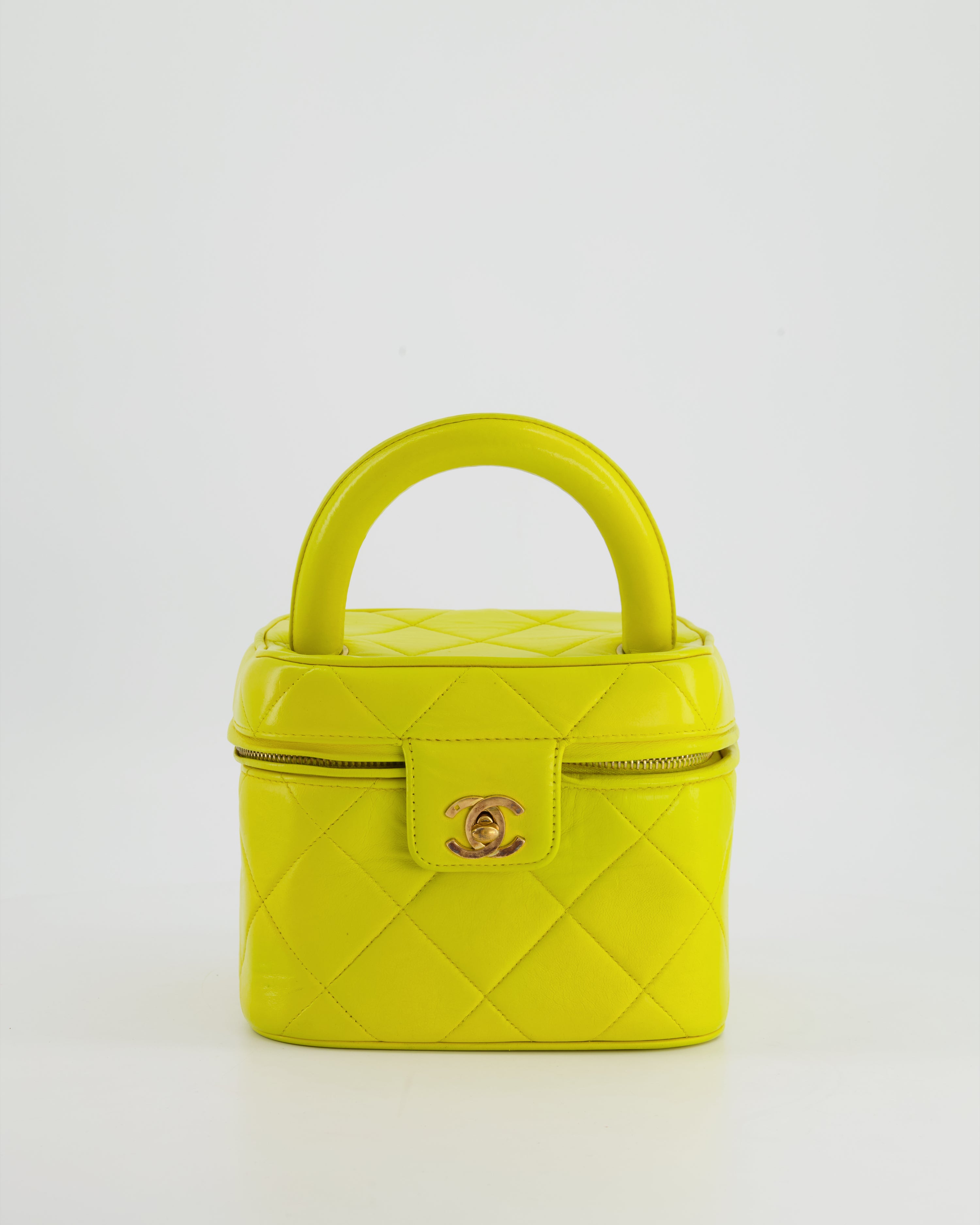 ORIGINAL 90'S VINTAGE* Chanel Yellow Vintage Top Handle Vanity Bag