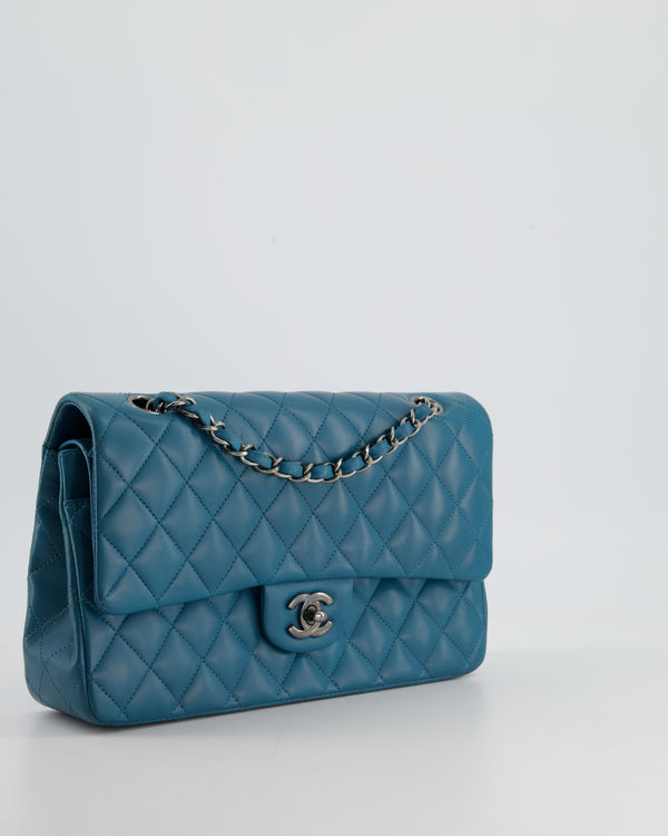 *FIRE PRICE* Chanel Dark Teal Medium Classic Double Flap in Lambskin Leather with Gunmetal Hardware