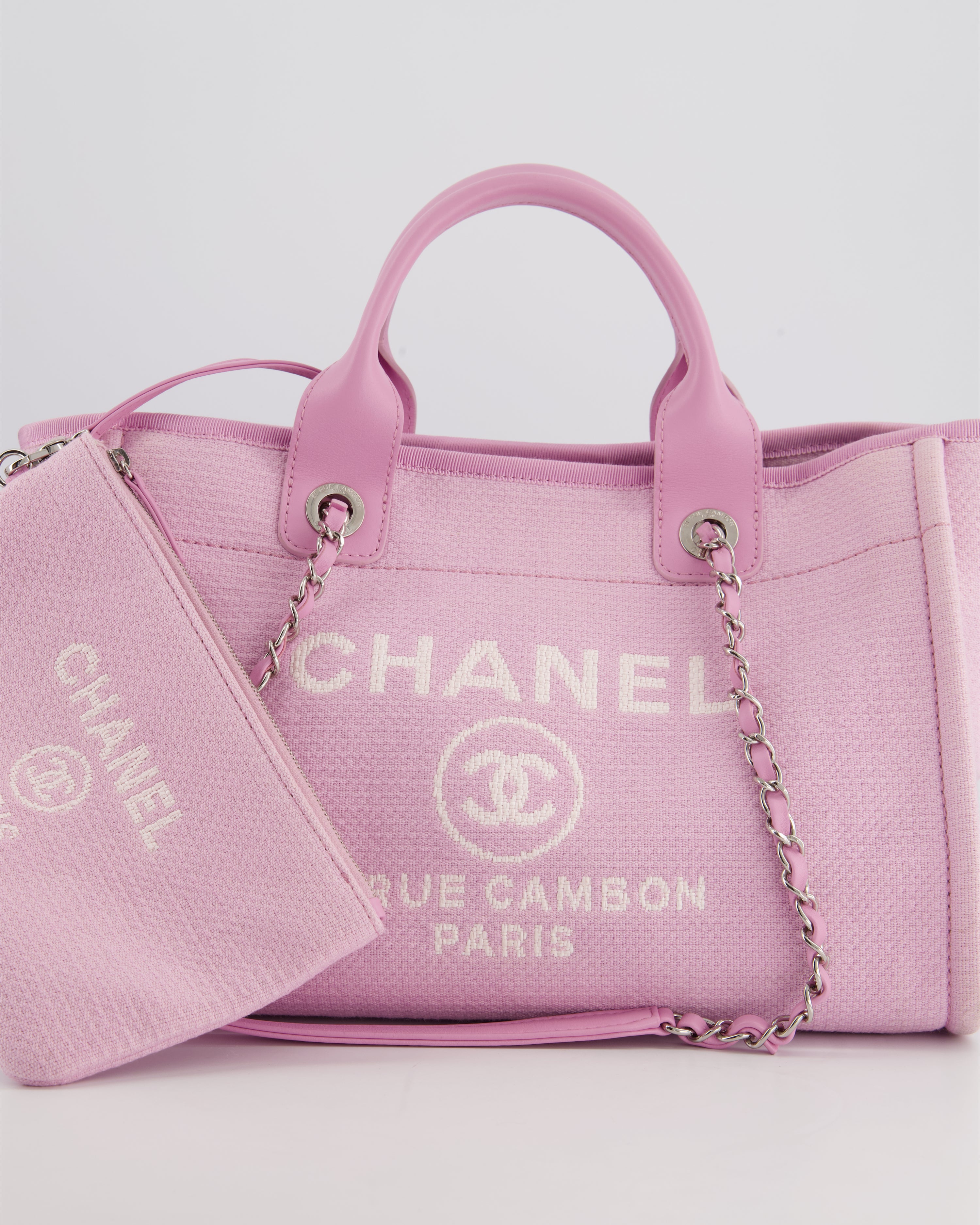 NEW SIZE* Chanel Lilac Canvas Small Deauville Tote Bag with CC