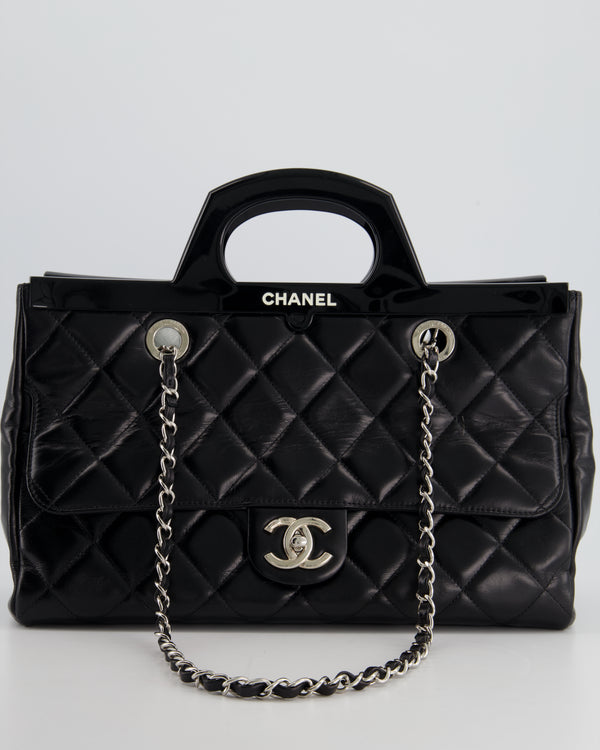 *RUNWAY PIECE* Chanel Black Classic Flap Hanger Large CC Bag In Lambskin Leather and Silver Hardware