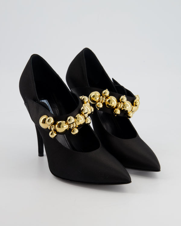 Prada Satin Heels with Gold Spheres Strap Size EU 39