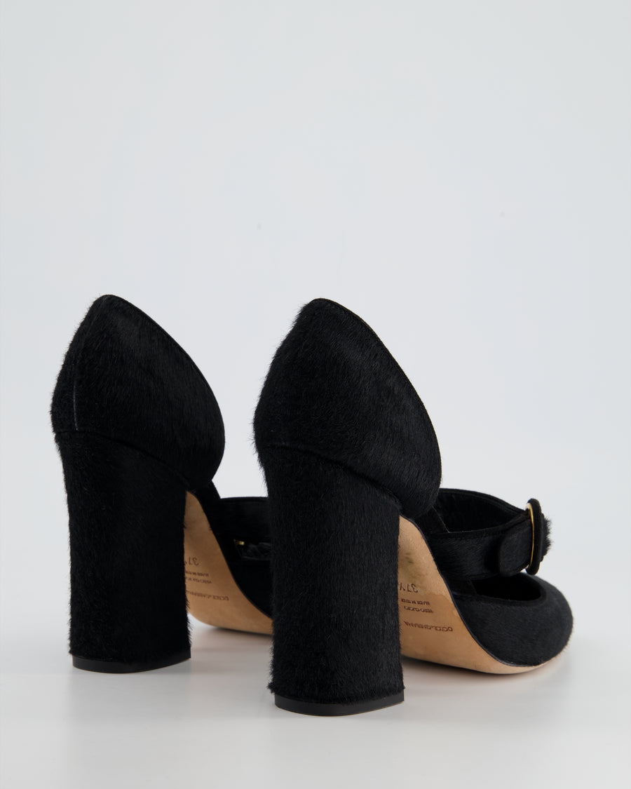Dolce & Gabbana Black Pony Skin Block Heels with Strap Detail Size EU 37.5