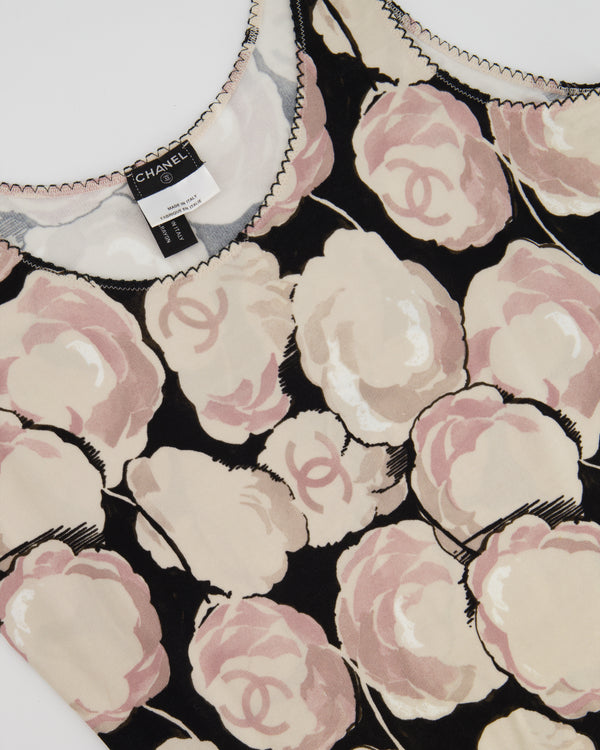 Chanel Black, Cream, and Pink Floral CC Vest Top Size FR 42 (UK 14)