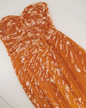 *HOT* Zuhair Murad Orange Sequin Embellished Corset Maxi Dress Size FR 36 (UK 8)