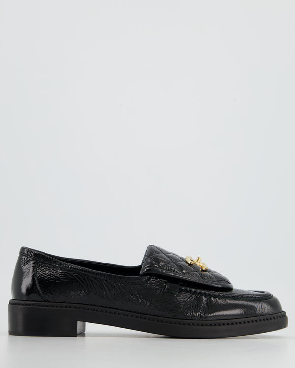 *HOT* Chanel Black CC Loafers in Patent Leather and Champagne Gold Hardware Size 41.5